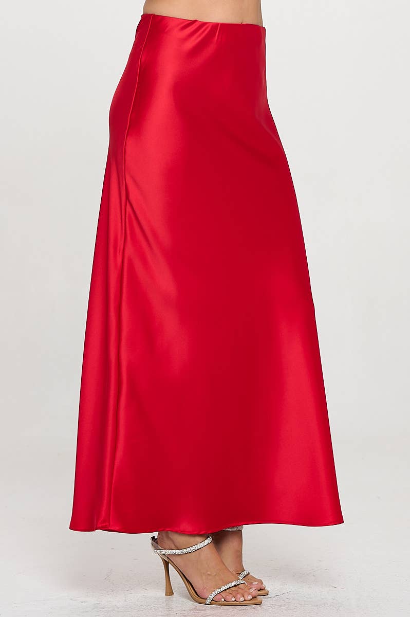 Red Made in USA Silky Satin Maxi Skirt for wholesale on Faire1