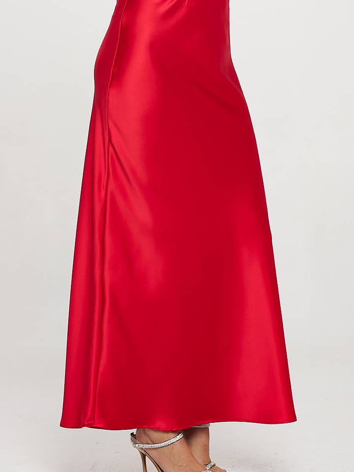 Red Made in USA Silky Satin Maxi Skirt for wholesale on Faire1