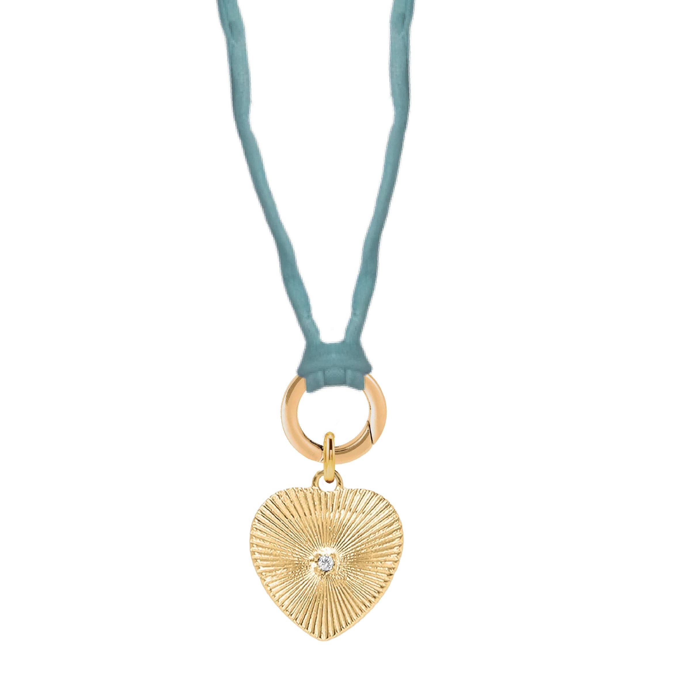 Mint + Sky - Wholesale Pendant/Charm Necklace - Handpainted Real Silk Cord with Charm Keeper and Crystal Heart (Five Colors)1