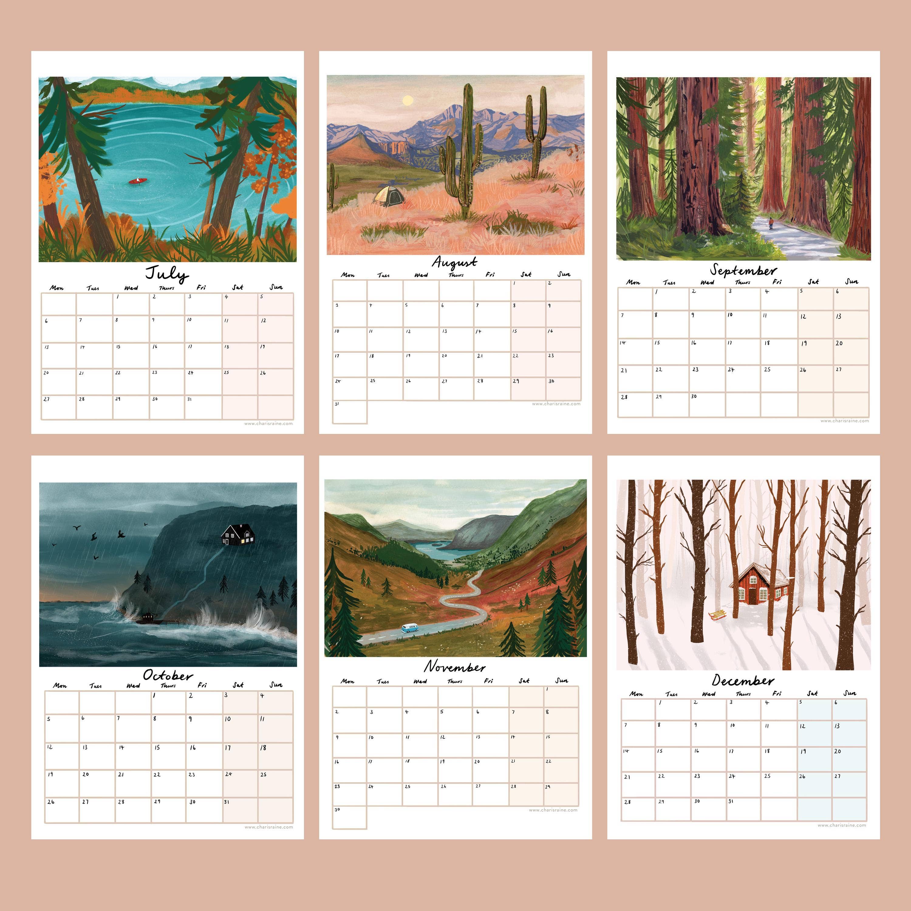 Charis Raine Illustration - Wholesale Calendar - 2026 Illustrated Landscapes Calendar A48