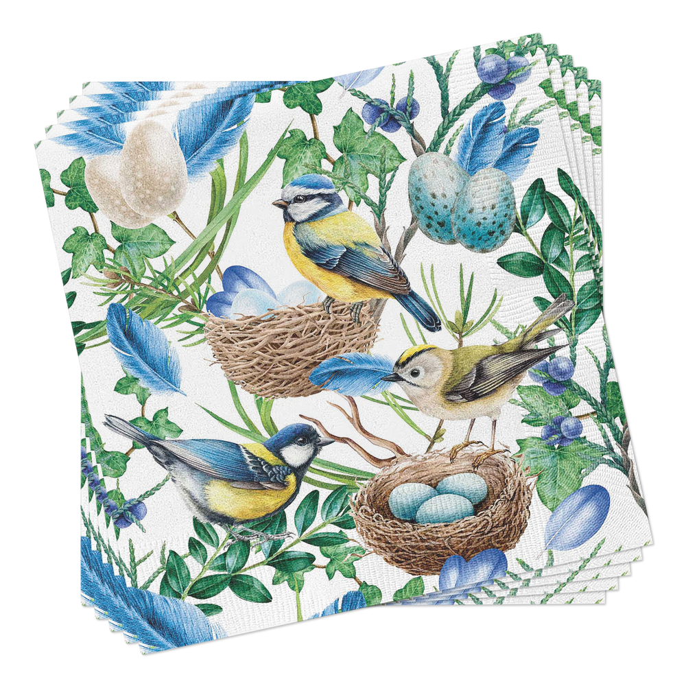 European Excellency - Wholesale Disposable Napkin - Blue Bird Nest Cocktail Napkins - Bird Napkins2