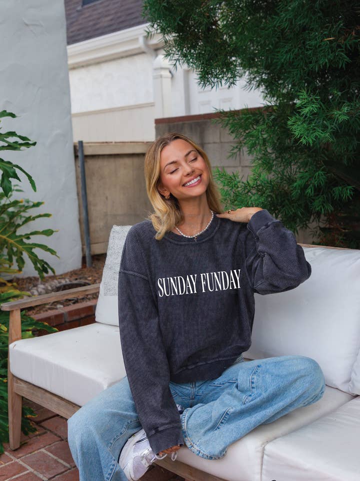 SUNDAY FUNDAY Cropped Thermal Thermal Vintage Pullover for wholesale by OAT COLLECTIVE