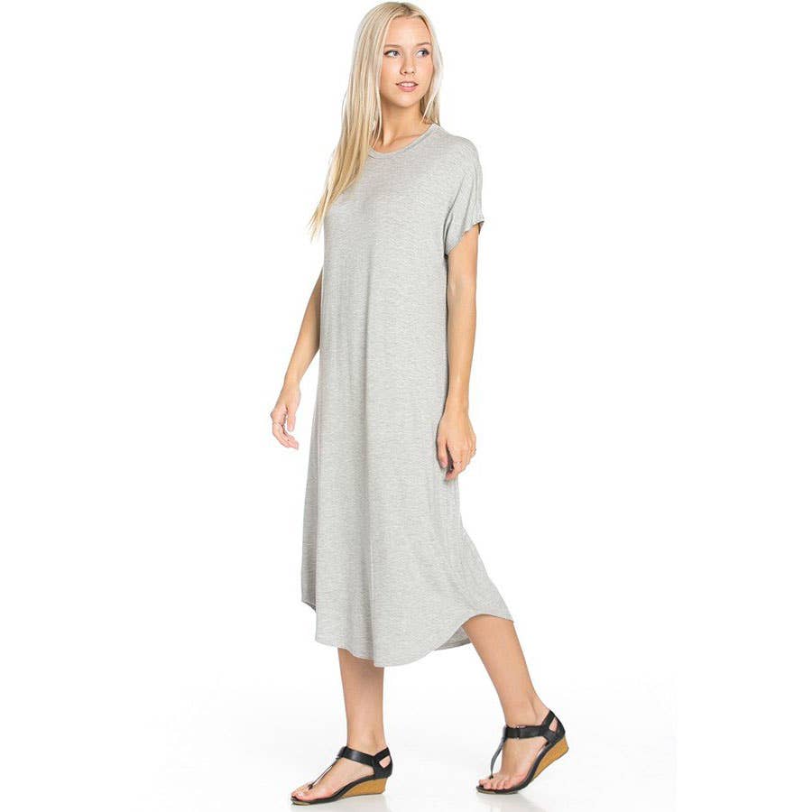 Azules Clothing - Wholesale Dress - Women's - ADM-8252RS Loose fit Crew Neck Hem Midi Dress59