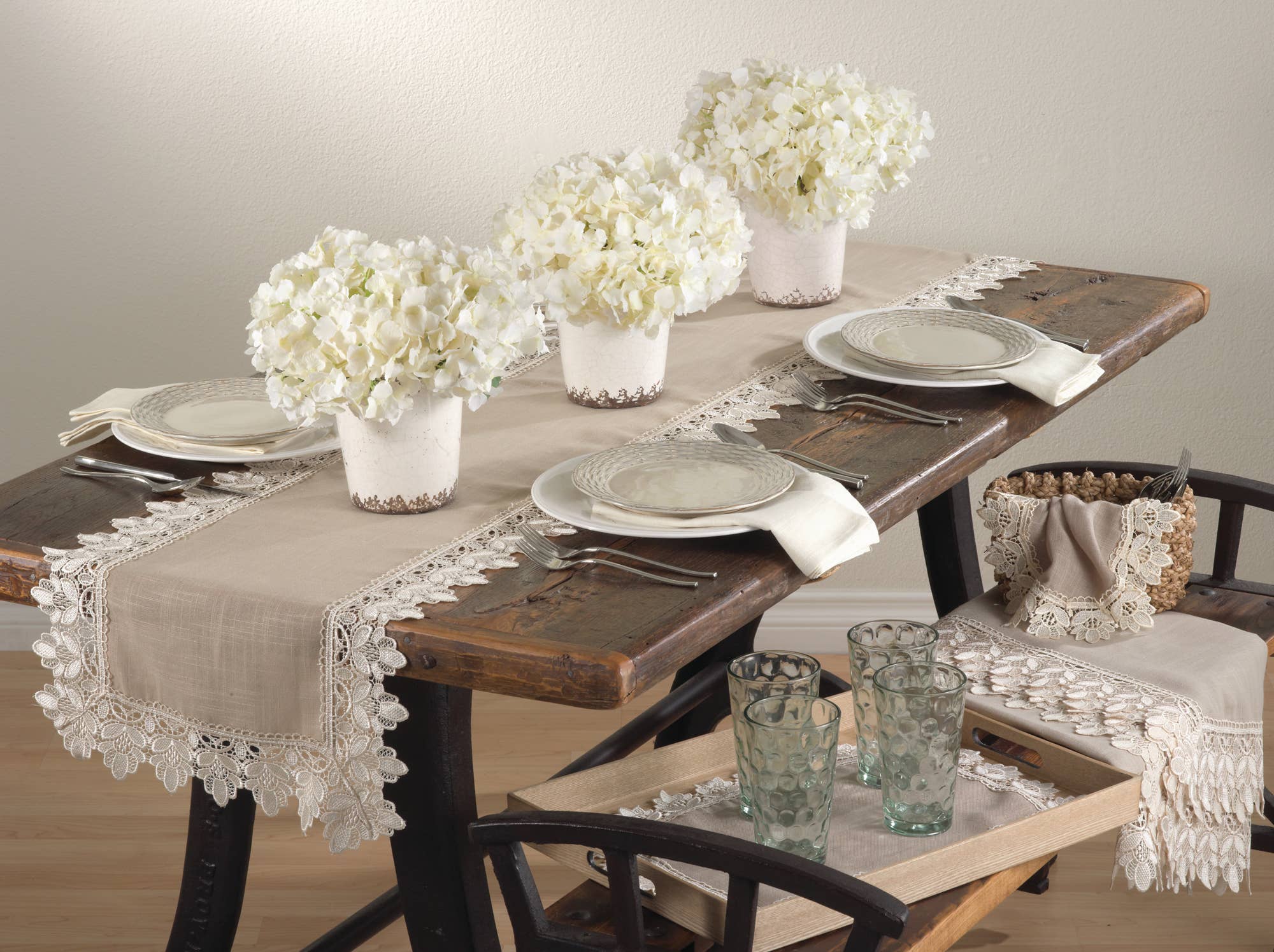 Taupe Lace Trimmed Runner for wholesale on Faire1