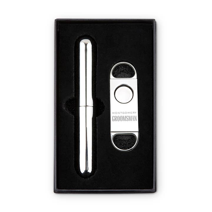 Custom Silver Cigar Cutter & Travel Set - Modern Groomsman and other Purchase Wholesale custom smoking accessories. Free Returns & Net 60 Terms on Faire trending on Faire.