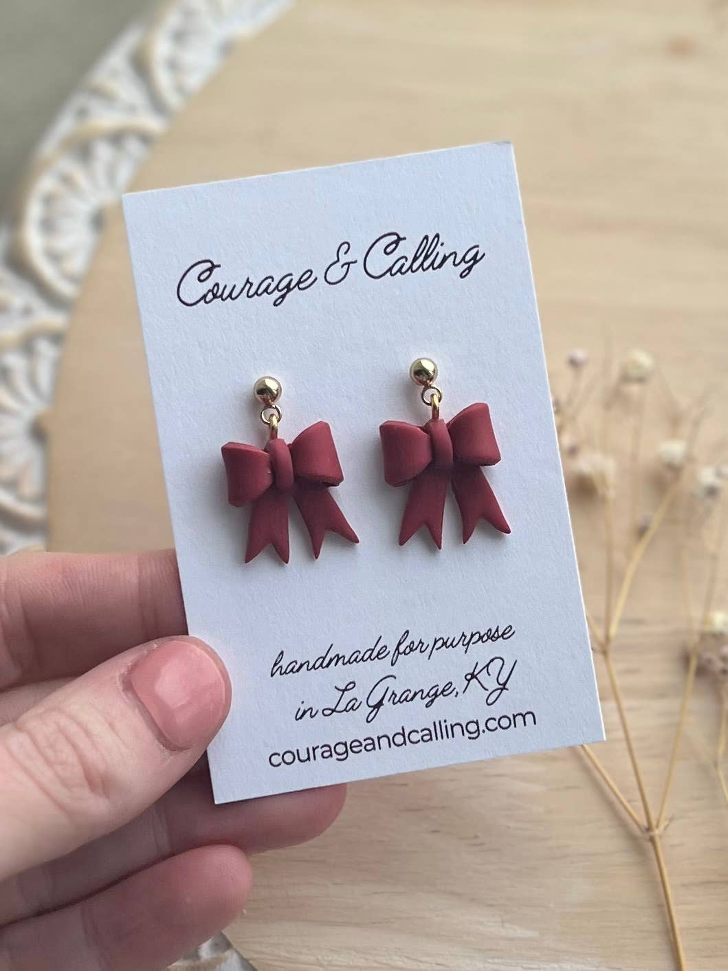 Courage & Calling - Wholesale Dangle Earrings - Mini Bow Dangles in Fired Clay