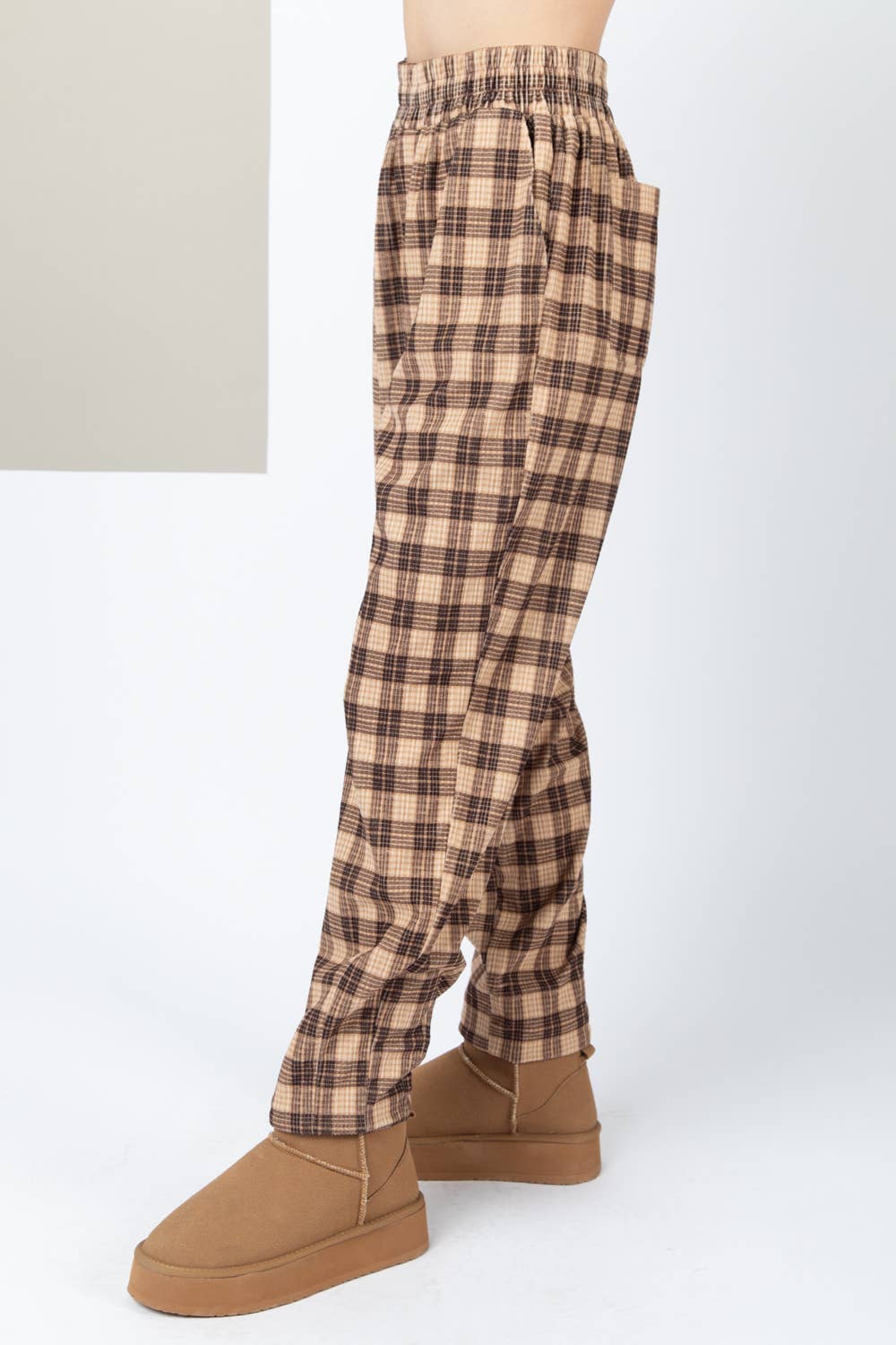 VERY J - Wholesale Pants - Women's - NP70310-Corduroy Flannel Plaid Cozy Comfy Pants2