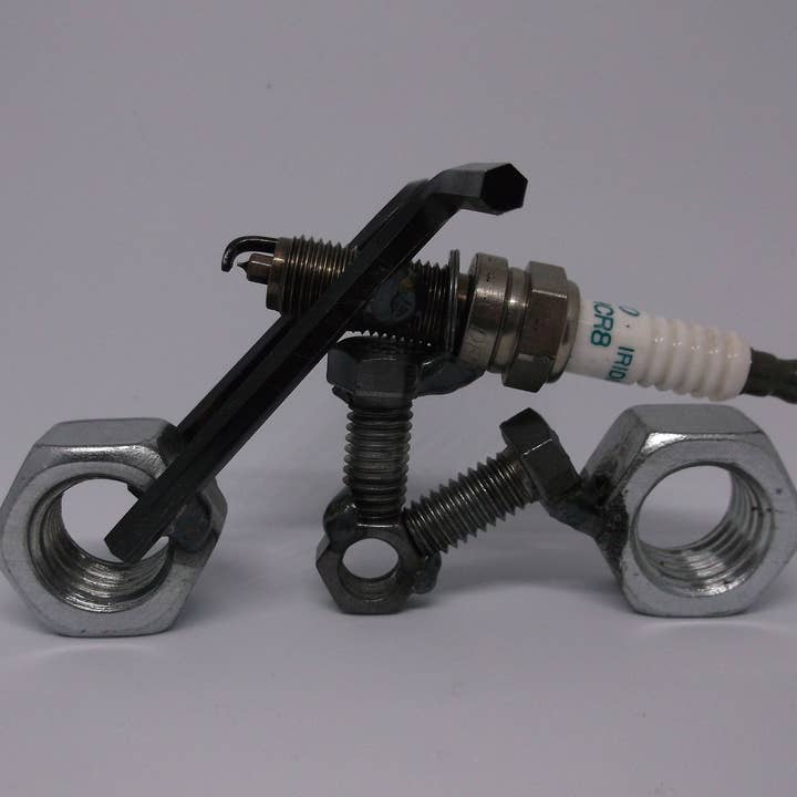 Creations Welded – wholesale Decorative tabletop object – Recycled Spark Plug Motorcycle2