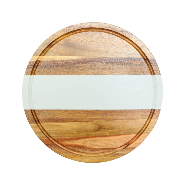 Creative Gifts International Inc. - Wholesale Cutting Board - White Marble and Acacia Wood Round Charcuterie Board - 11"1