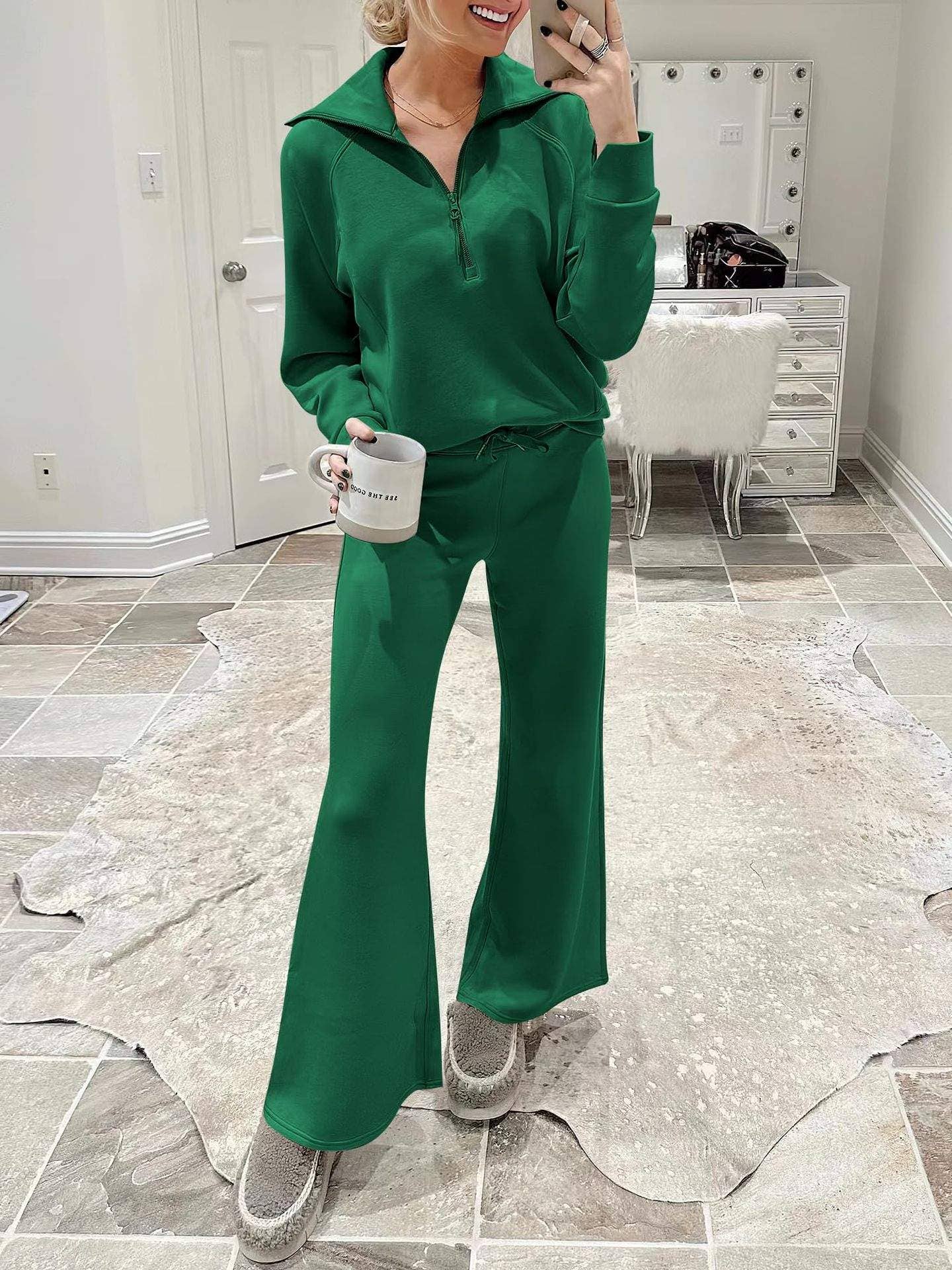 Queen Fashion - Wholesale Top & Skirt Set - Women's - long sleeved sweater wide leg pants two piece set45