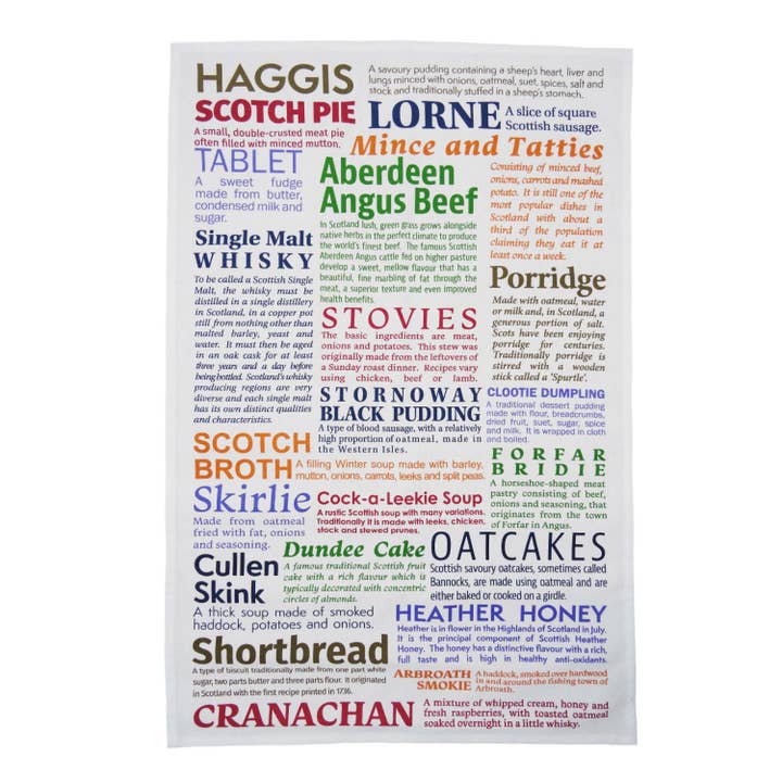 100% Cotton Tea Towel - Scottish Delicacies for wholesale by Glen Appin Of Scotland