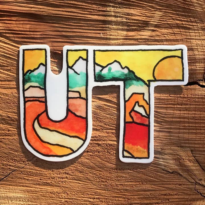 UT Waterproof Vinyl Sticker for wholesale by Holly Sage Art