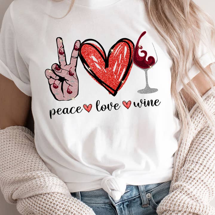 Peace Love Wine Shirt, Drinking Shirt, Wine Lover Shirt for wholesale by EagleAceApparel