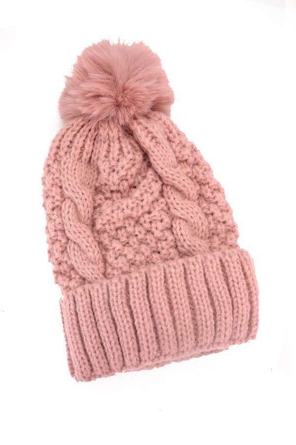 JOSSLYN by wall to wall - Wholesale Beanie - Women's - CLASSIC CABLE KNOT POM POM BEANIES HAT | 40BN9129