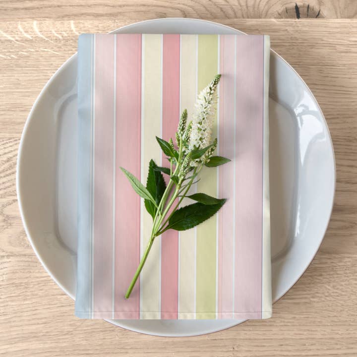 Cabana Stripe kludservietter, 4-delt lyserødt pastelmiddagssæt for engroshandel hos Prestige Plume