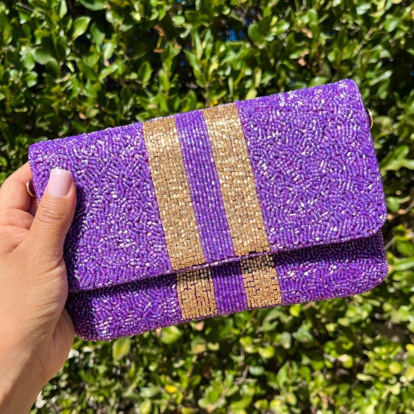 Twine and Love – wholesale Clutch bag – women's – Purple Gold Small Beaded Clutch Purse0