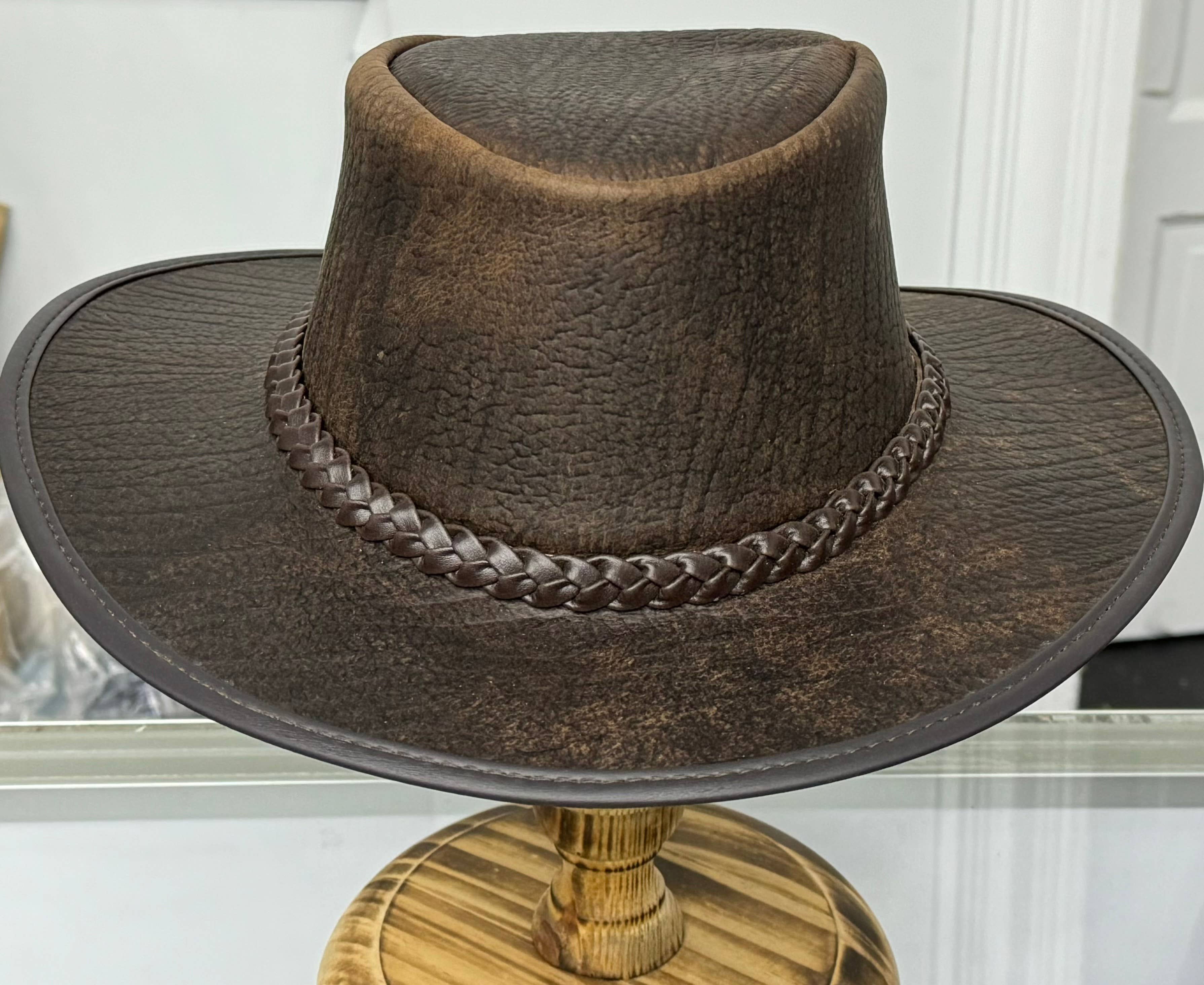 Lesa collection inc - Wholesale Hat Accessory - Men's - Toughness |  Buffalo Leather Outback Hat Brown2