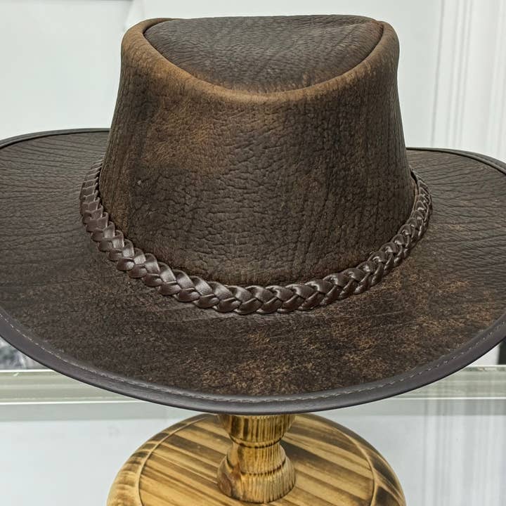 Lesa collection inc - Wholesale Hat Accessory - Men's - Toughness | Buffalo Leather Outback Hat Brown2