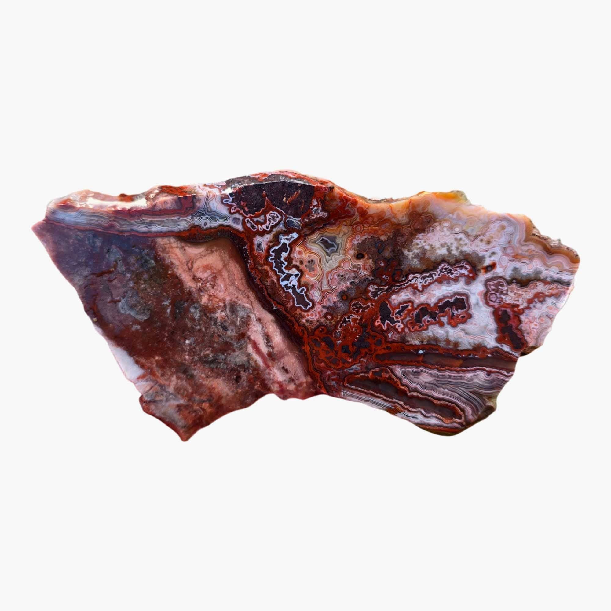 Lapidary Central - Wholesale Spiritual Stone/Crystal - Laguna Lace Agate Slab - Bright Red Salmon Pink - Hematite Accents3