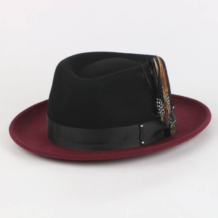 Broadway Fedora | Fin Fedora-hatt i australiensisk ull | Vinröd & Svart för wholesale av Steven Land
