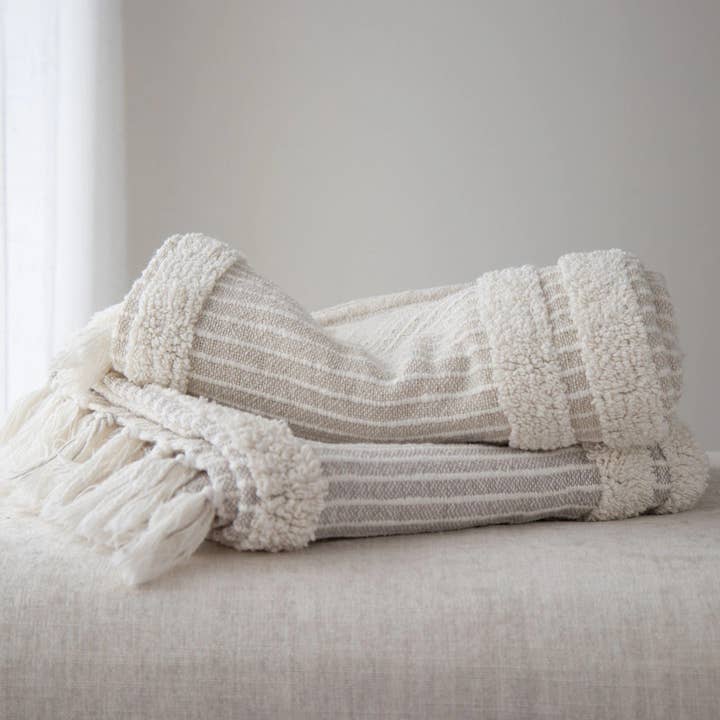 Blake Oat Textured Striped Throw || 100% Cotton || 50x60 for wholesale by Tajik Home LLC