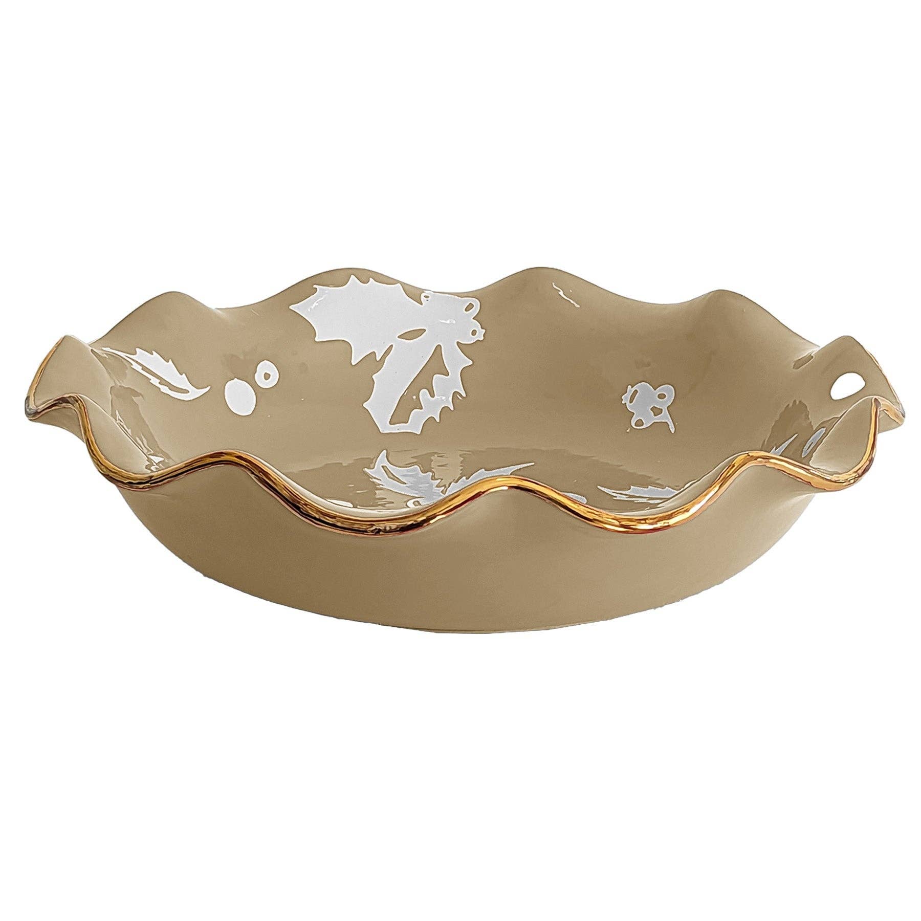 Lo Home | Ruby Clay - Wholesale Decorative Plate/Dish/Bowl - Deck the Halls Scalloped Bowls with 22K Gold Accent3