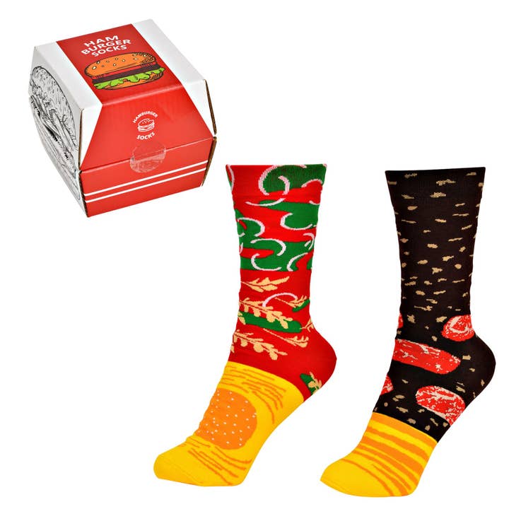 Wurm - Wholesale Gag Gift/Novelty Gift - Socks Burger 3 Pairs made of Cotton, Colorful (W/H/D) 12x10x12cm