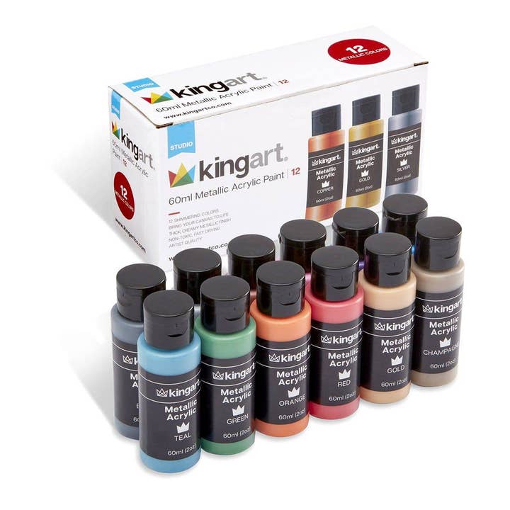 KINGART - Wholesale Acrylic Paint - Acrylic Paint - 12 Metallic Colors 60ml6