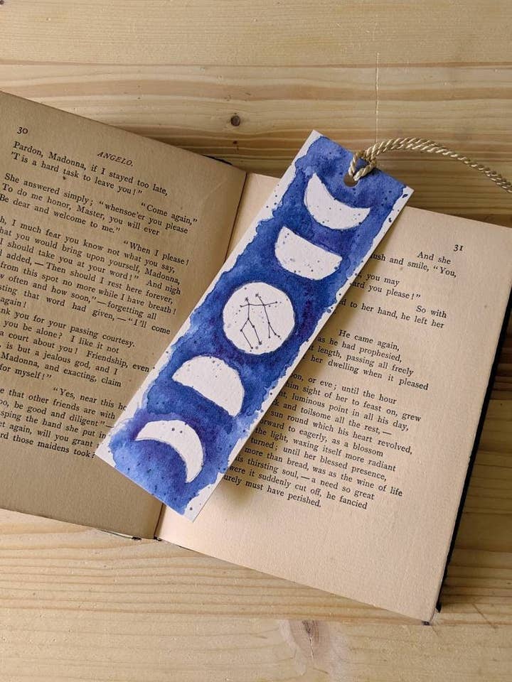 Lunar Phase Zodiac Star Sign Watercolor Bookmark for wholesale by Stewart Gaus Design