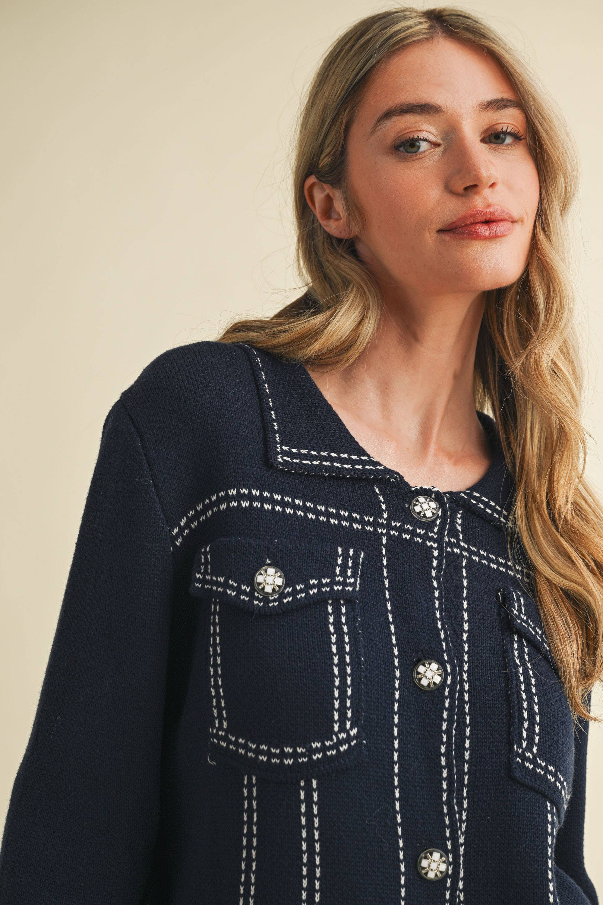 &MERCI - Wholesale Jacket - Women's - DENIM EFFECT KNIT SWEATER JACKET MSW1113014