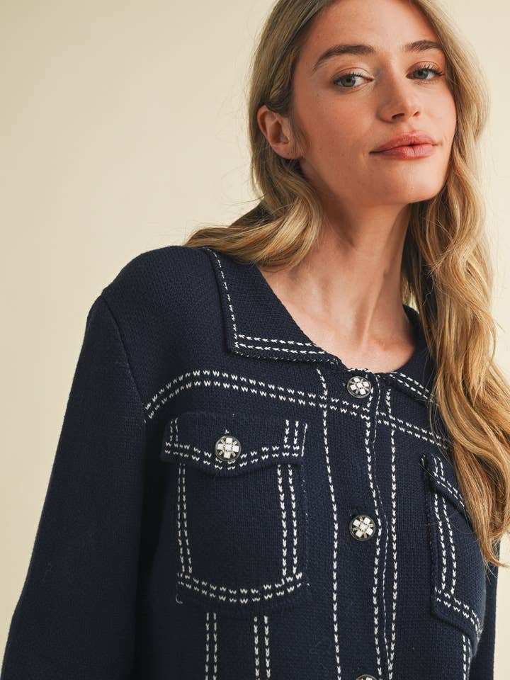 &MERCI - Wholesale Jacket - Women's - DENIM EFFECT KNIT SWEATER JACKET MSW1113014