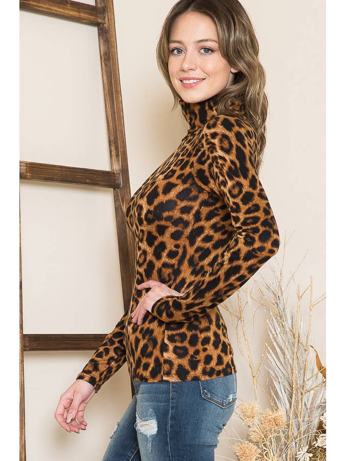 Turtle Neck Animal Print Long Sleeve Top for wholesale on Faire3