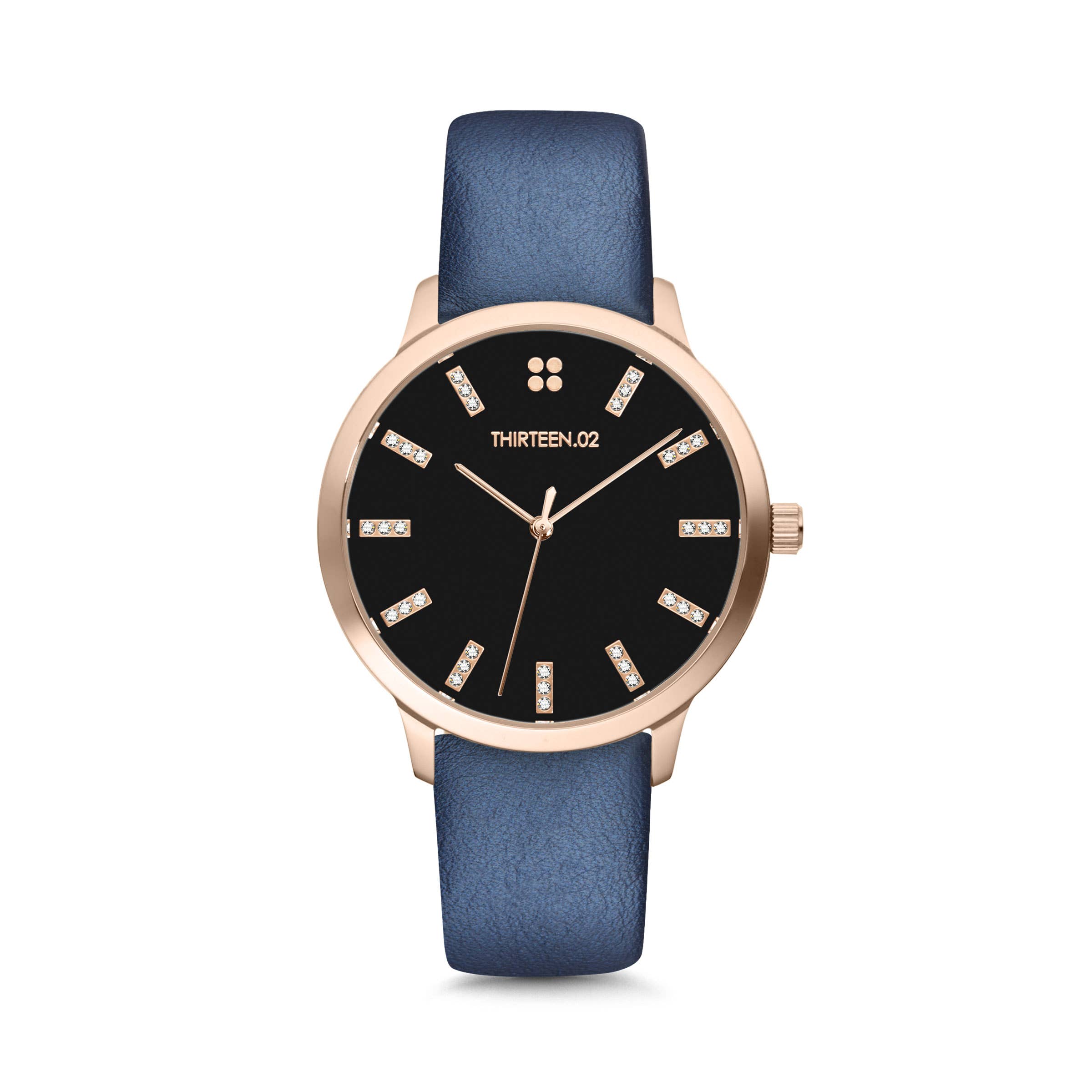 1302 Watch Co. - Venta al por mayor Reloj de pulsera - Mujer - Reloj para mujer de 38 mm: caja de oro rosa con esfera negra y piedras3