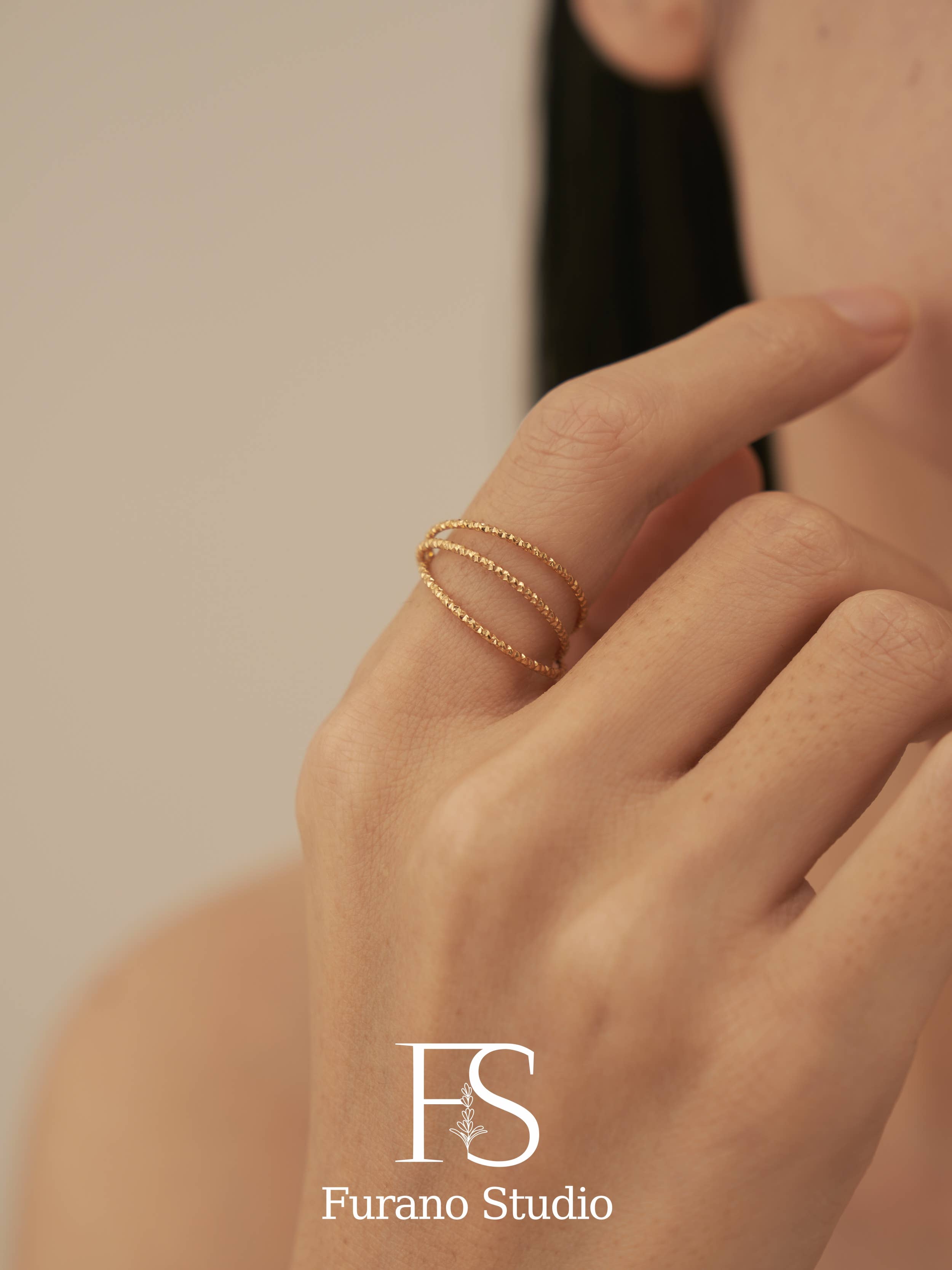 Furano Studio - Wholesale Band/Stacked Ring - Gold Woven Textured Triple Band Ring2