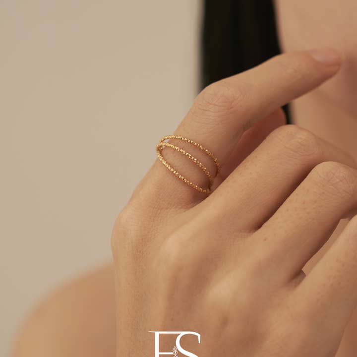 Furano Studio - Wholesale Band/Stacked Ring - Gold Woven Textured Triple Band Ring2