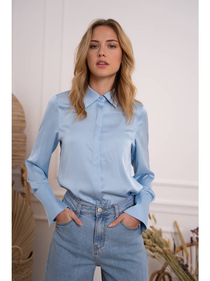 CHOKLATE PARIS - Wholesale Button Down Shirt - Women's - Léa Satin Shirt (S-M-L-XL) - CK08091