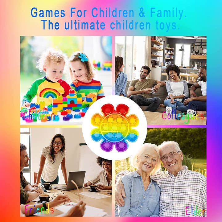 PR GROUPS LLC - Wholesale Fidget Toy - Kids - Rainbow Flower Pop It Fidget Kids Toy