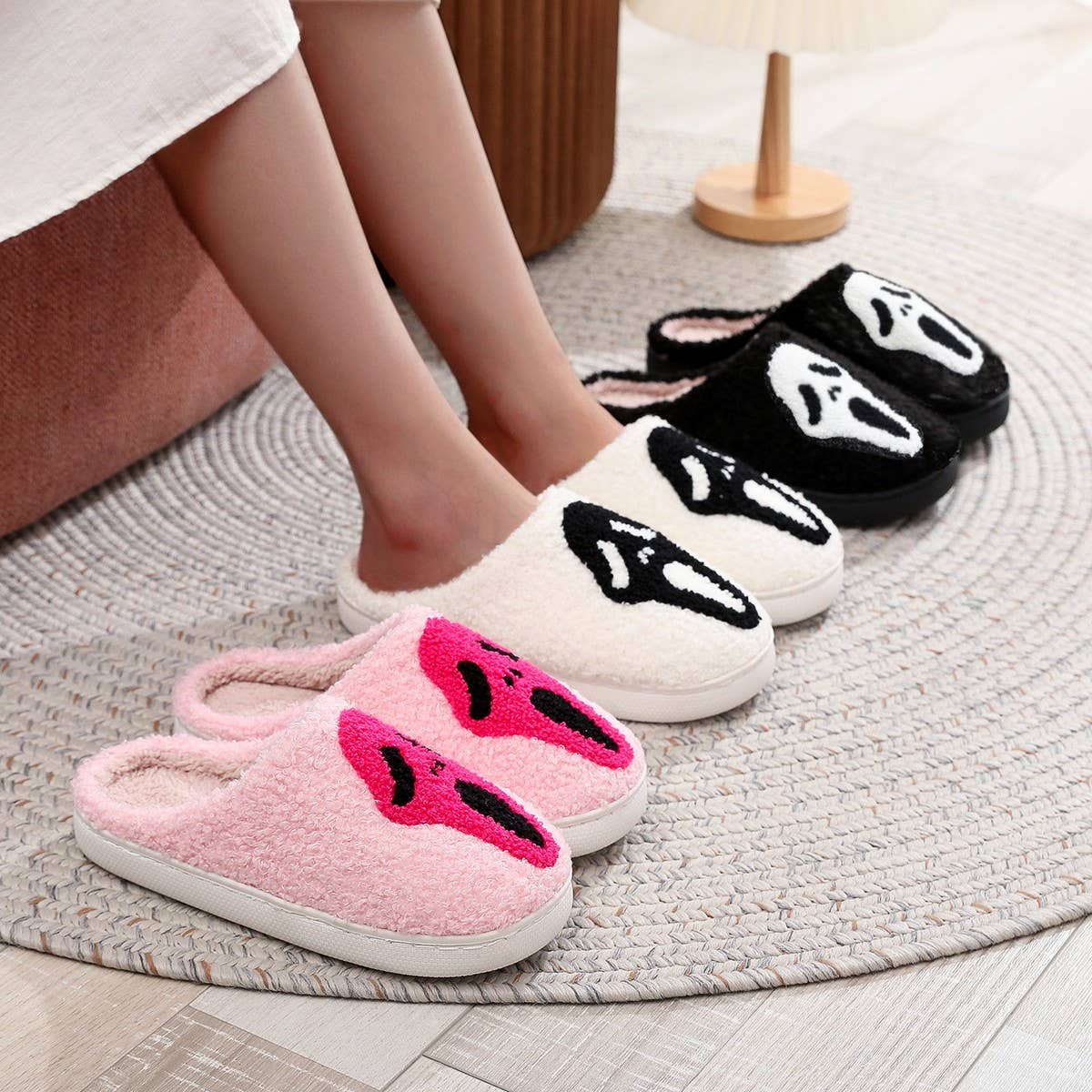 ACCITY - Wholesale Slippers - Women's - NEW HALLOWEEN GHOST FACE COTTON SLIPPERS_CWSHS07584