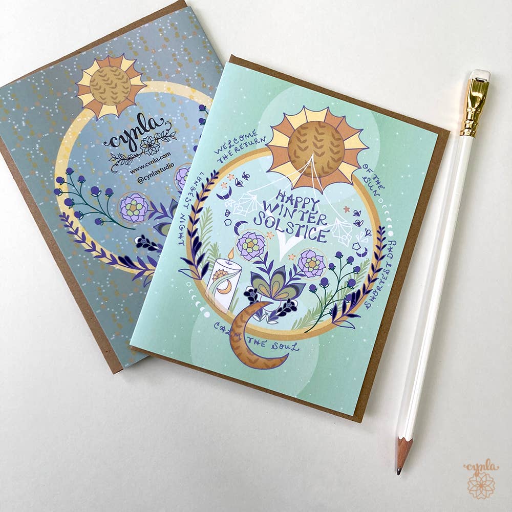 Cynla – Großhandel Saisongrußkarte – Schachtel mit 8 Karten zur Wintersonnenwende — Weihnachtsgrußkarte Happy2