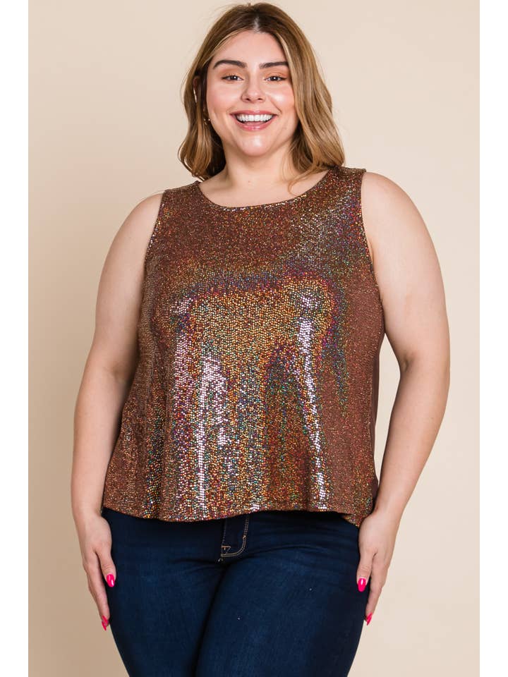 Emerald Collection - Wholesale Blouse - Women's - ETK-8681-PL Plus Size Sparkly Sequin Sleeveless Fashion Top
