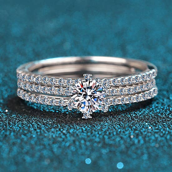 Moissanite Pave Engagement Ring in 925 Sterling Silver for wholesale by Perimade & Co. LLC