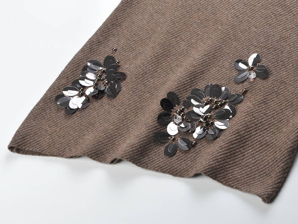 Color as pictures JK258 Elegant Grey Off-Shoulder Knit Top with Floral Beads for wholesale on Faire4