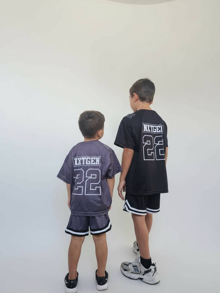 Next Generation clothing - Wholesale Top & short set – Kids - Off-season grey basketball set (pre order)1
