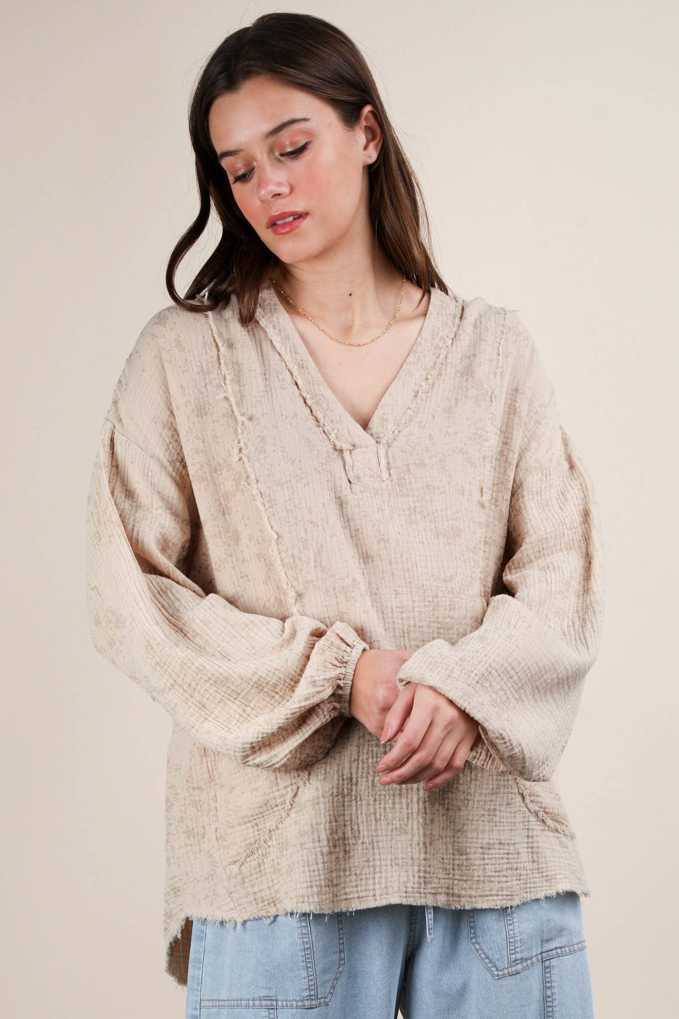 VERY J - Wholesale Shirt - Women's - NT12105-Washed Cotton Gauze Oversized Top16