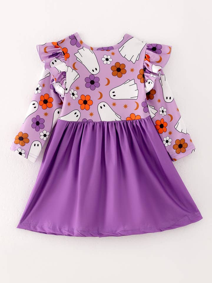 Rylee Faith Designs - Wholesale Dress - Kids - Girls Fall Halloween Ghost Pumpkin Print Long Sleeve Dress