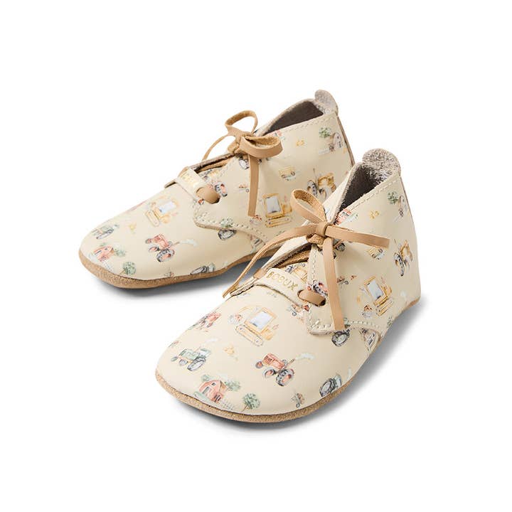 Snuggle Hunny – wholesale Cot shoes – Baby – Diggers & Tractors Lace Up Shoes