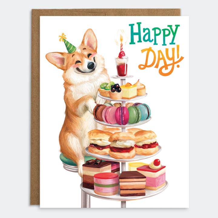 Mudsplash Studios – wholesale Birthday card – Happy Day Corgi | Birthday Card