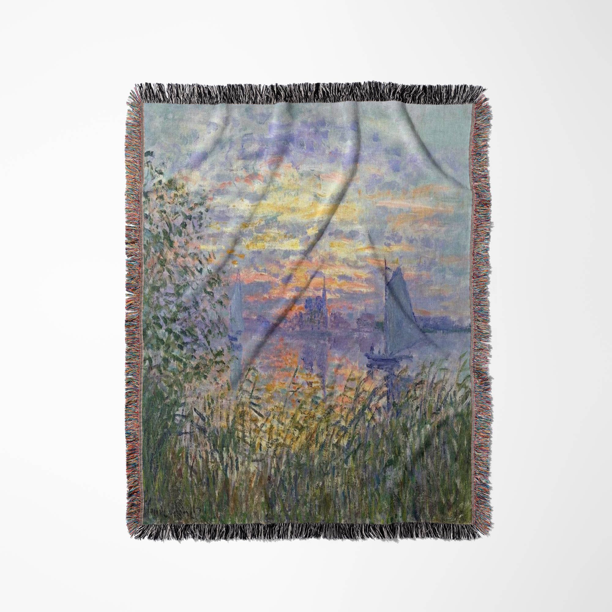 3dRose - Wholesale Throw Blanket - 3dRose, Print of Monet Painting Sunset On The Seine, Blanket0