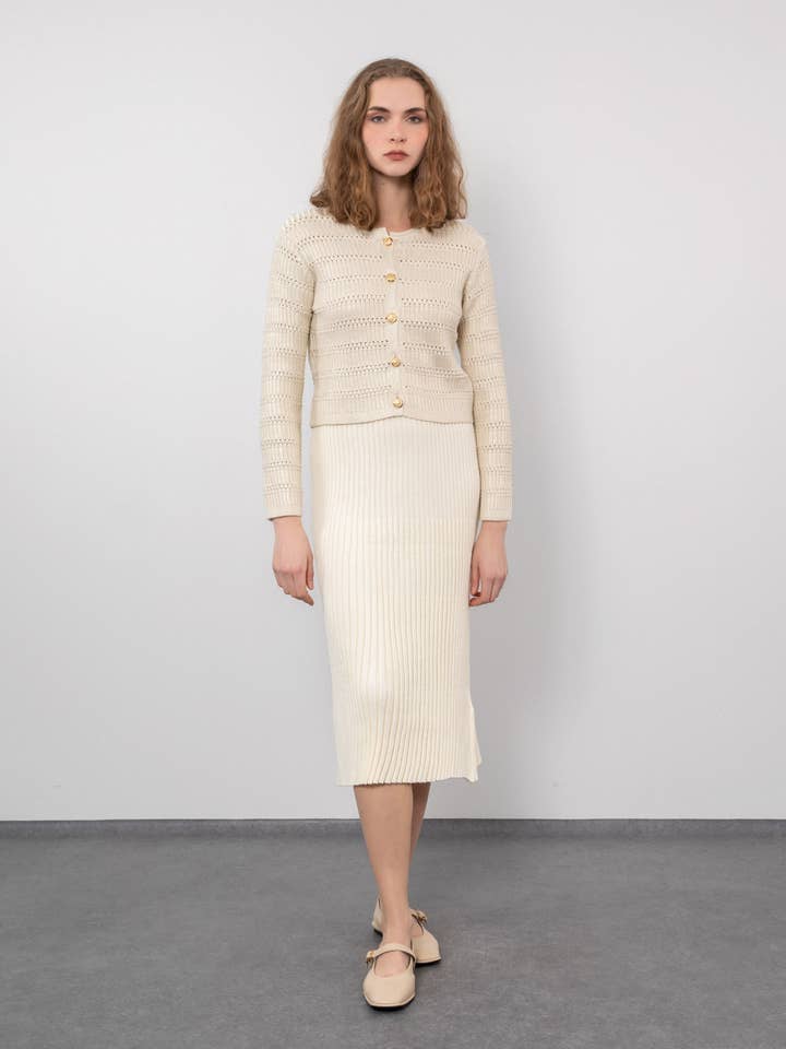 Organic Cotton Blend Foil Knit Cardigan With Buttons for wholesale by Serianno