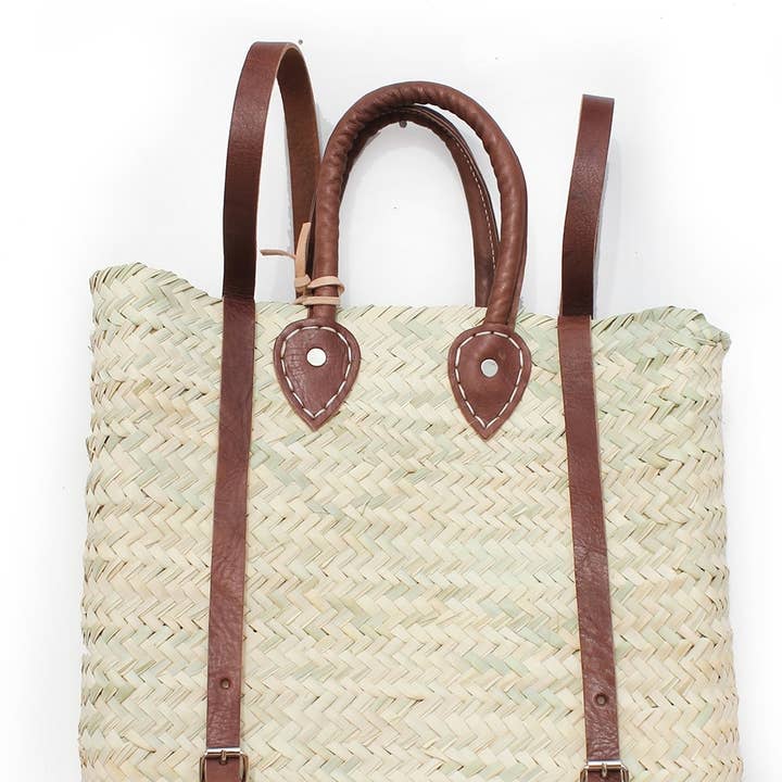 Beige Brown Straw Bag Backpack French Baskets for wholesale on Faire